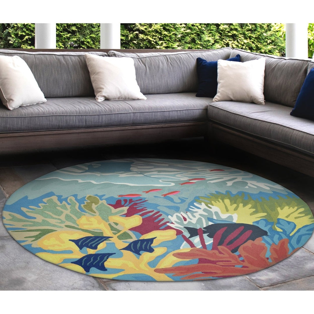 Liora Manne Ravella Area Rug Ocean View Indoor Outdoor Blue 5x8 Hand Tufted Image 1