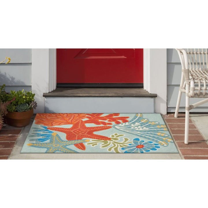 Liora Manne Ravella Aqua Indoor Outdoor Area Rug 70% Polypropylene Hand Tufted Image 1