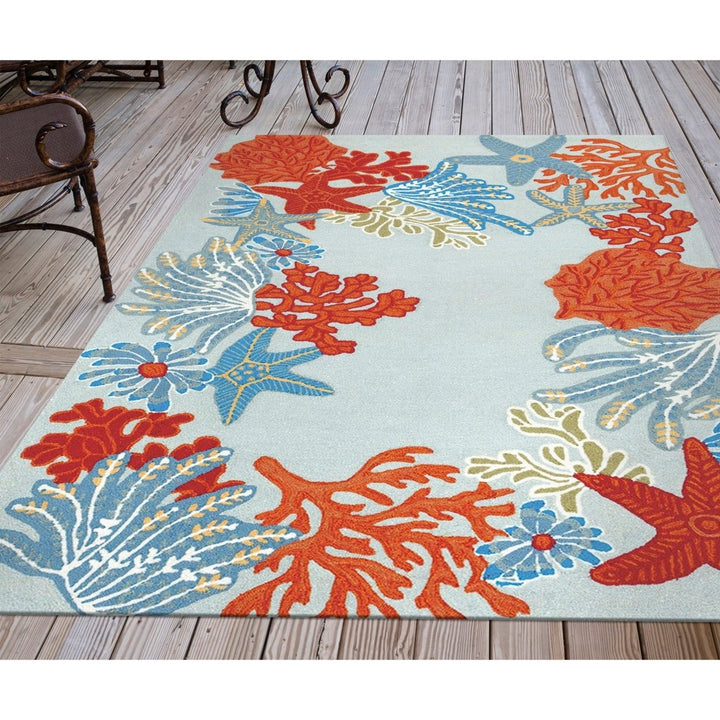 Liora Manne Ravella Aqua Indoor Outdoor Area Rug 70% Polypropylene Hand Tufted Image 1