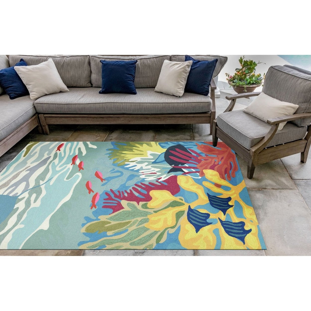 Liora Manne Ravella Area Rug Ocean View Indoor Outdoor Blue 5x8 Hand Tufted Image 1