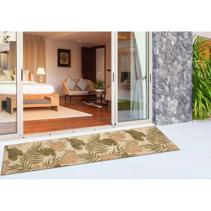 Liora Manne Ravella Tropical Leaf Area Rug Neutral Indoor Outdoor 70% Polypropylene Image 1