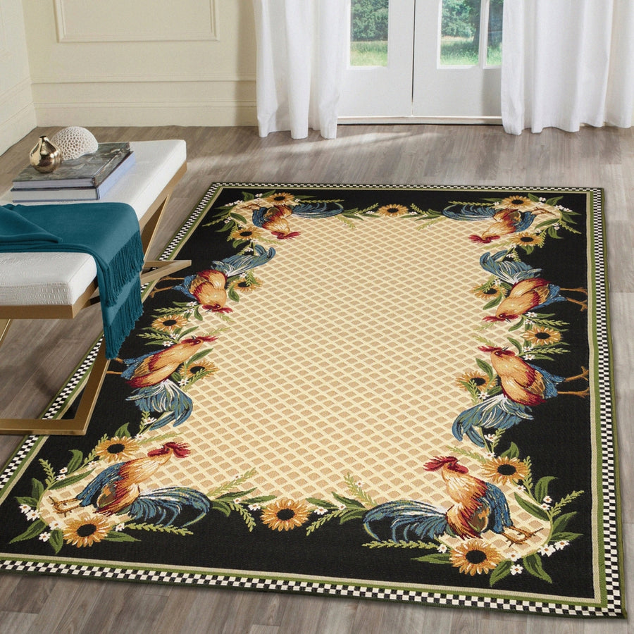 Liora Manne Marina Country Rooster Indoor Outdoor Area Rug Yellow Image 1