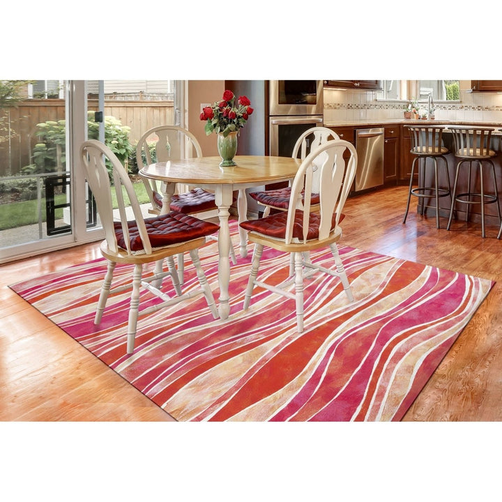 Liora Manne Visions III Wave Indoor Outdoor Rug Pink 100% Polyester Handmade Image 1