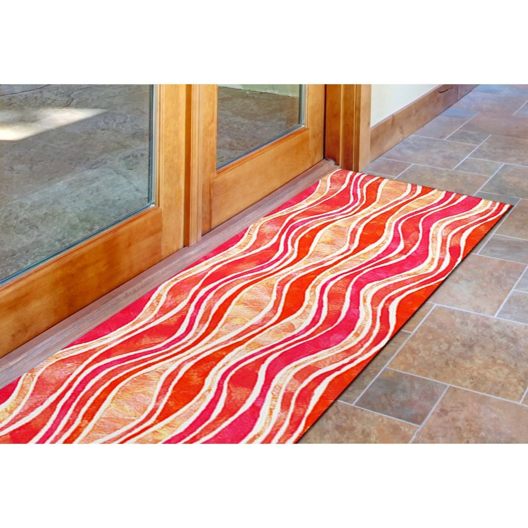 Liora Manne Visions III Wave Indoor Outdoor Rug Pink 100% Polyester Handmade Image 1