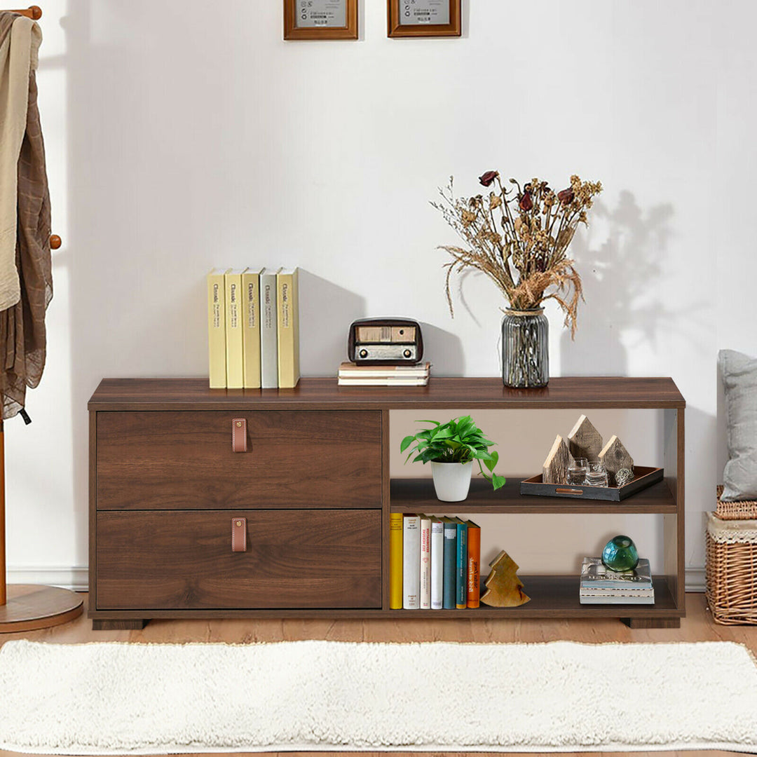 TV Stand Entertainment Media Center Console for TVs up to 55 w/Drawers Black/Walnut Image 4