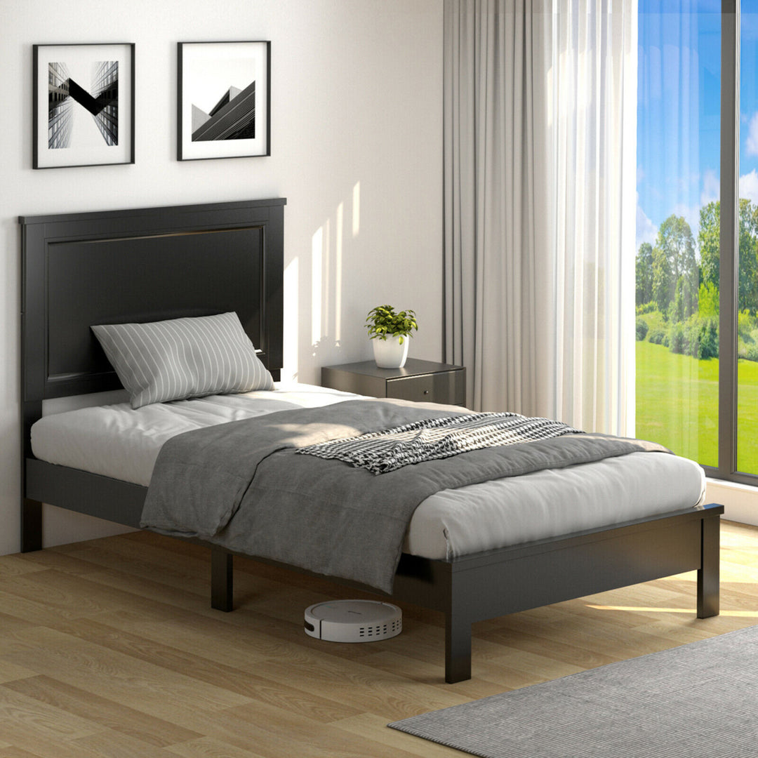 Twin/Full/Queen Size Bed Frame Platform Slat High Headboard Bedroom Rubber Wood Leg Image 4