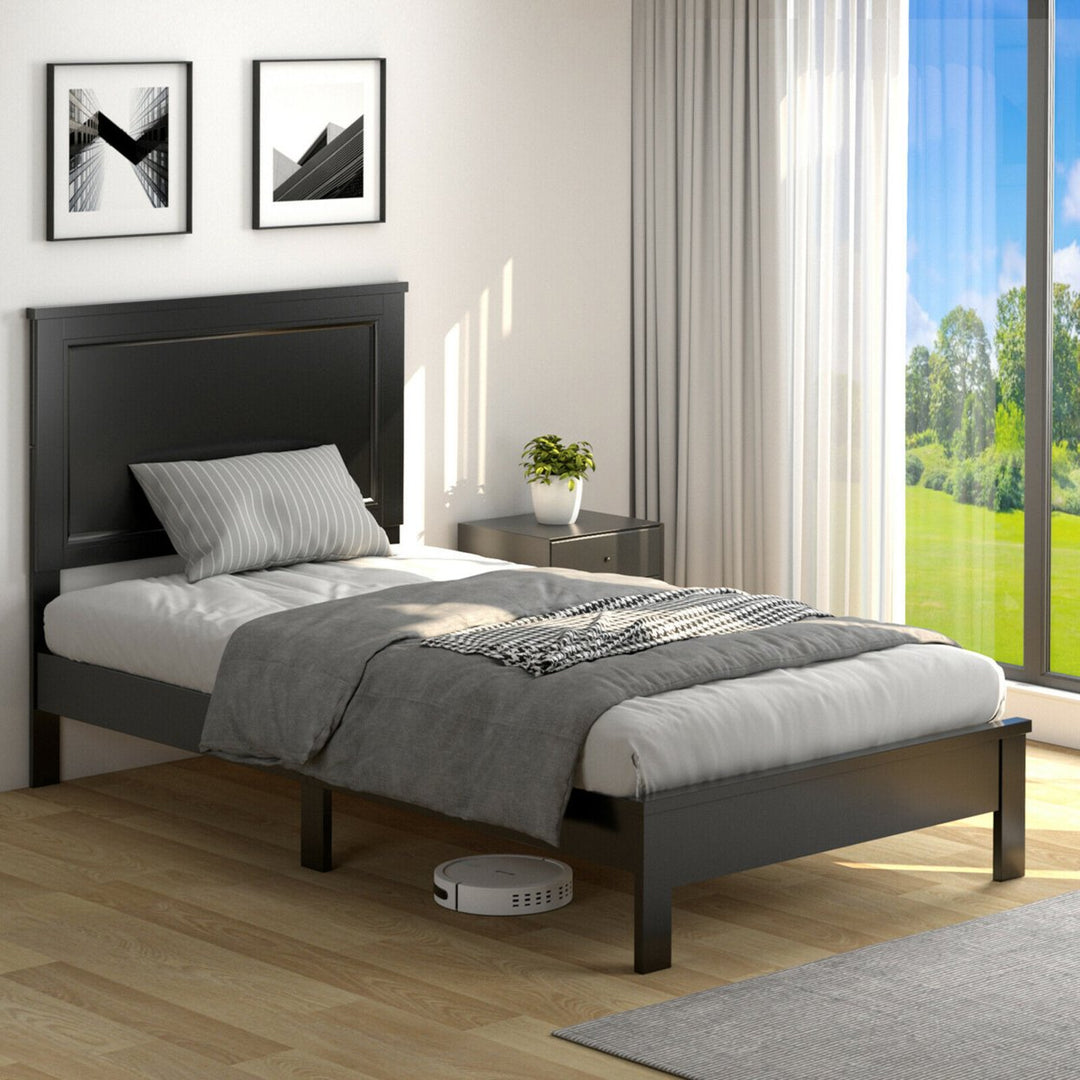 Twin/Full/Queen Size Bed Frame Platform Slat High Headboard Bedroom Rubber Wood Leg Image 1