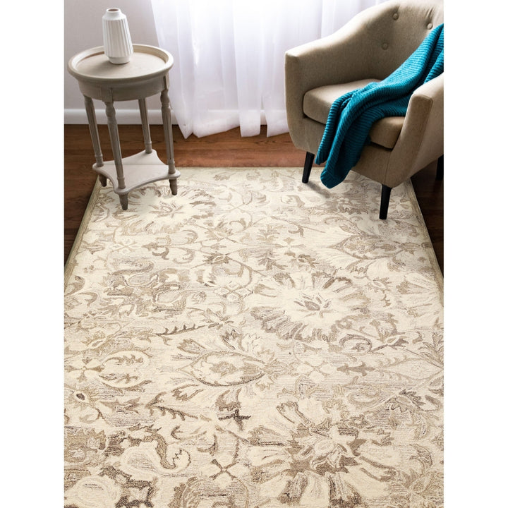 Liora Manne Indoor Area Rug 100% Wool Floral Natural Hand Tufted 5x8 Image 1