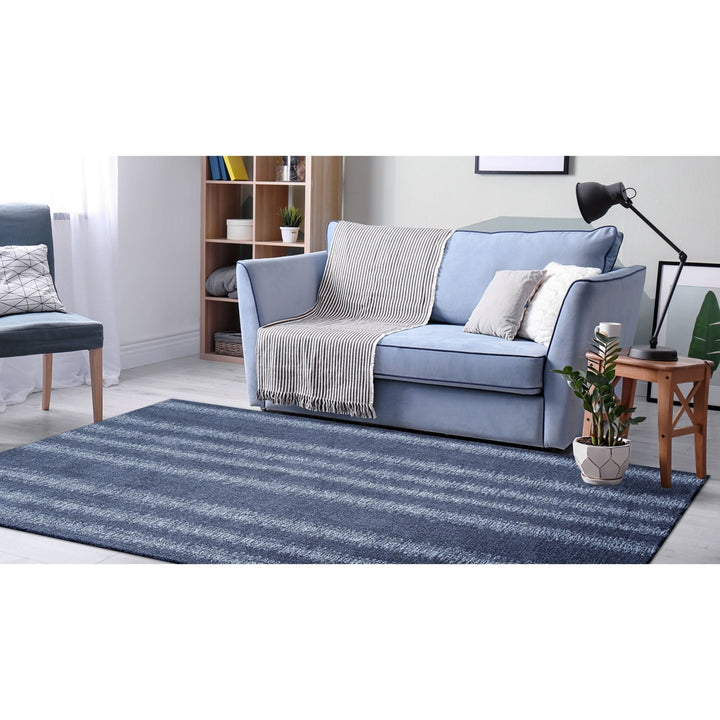 Liora Manne Cyprus Ombre Stripe Indoor Area Rug Denim 100% Wool Hand Tufted Image 1