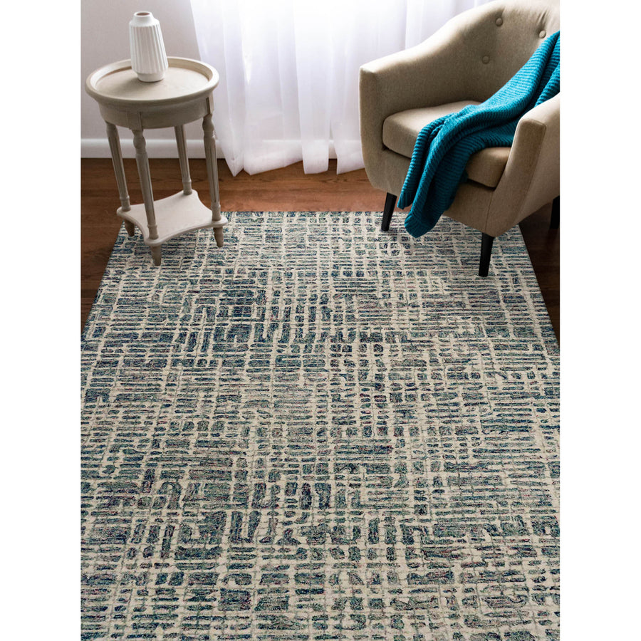 Liora Manne Savannah Grid Area Rug Ocean 100% Wool Indoor Hand Tufted 5x8 Image 1