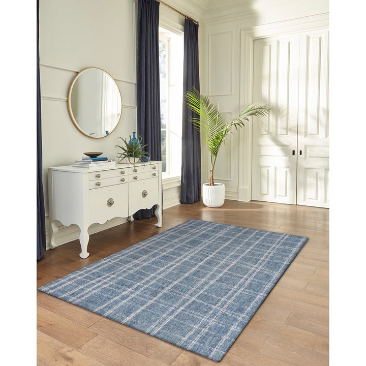 Liora Manne Savannah Blue Plaid Indoor Area Rug 100% Wool Hand Tufted 5x8 Image 1