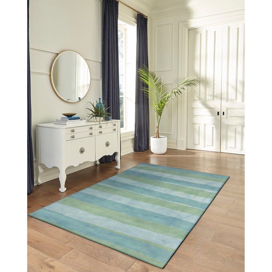 Liora Manne Piazza Stripes Rug 100% Wool Sea Breeze Hand Tufted Indoor 5 x 8 Image 1