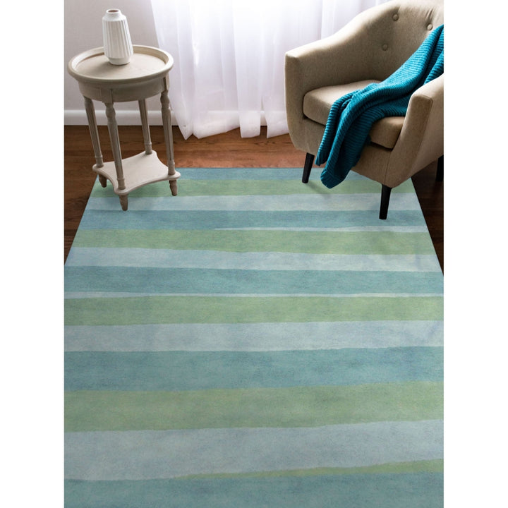 Liora Manne Piazza Stripes Rug 100% Wool Sea Breeze Hand Tufted Indoor 5 x 8 Image 4