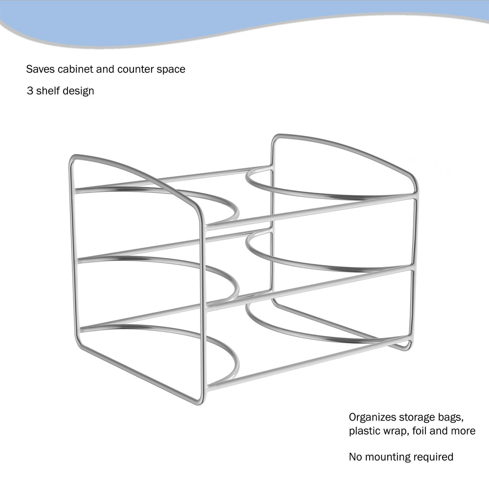 Kitchen Wrap Storage Rack-3 Tier Pantry Organizer for Foil, Plastic Bags, Cabinet Organization for Wax, Parchment Paper Image 2