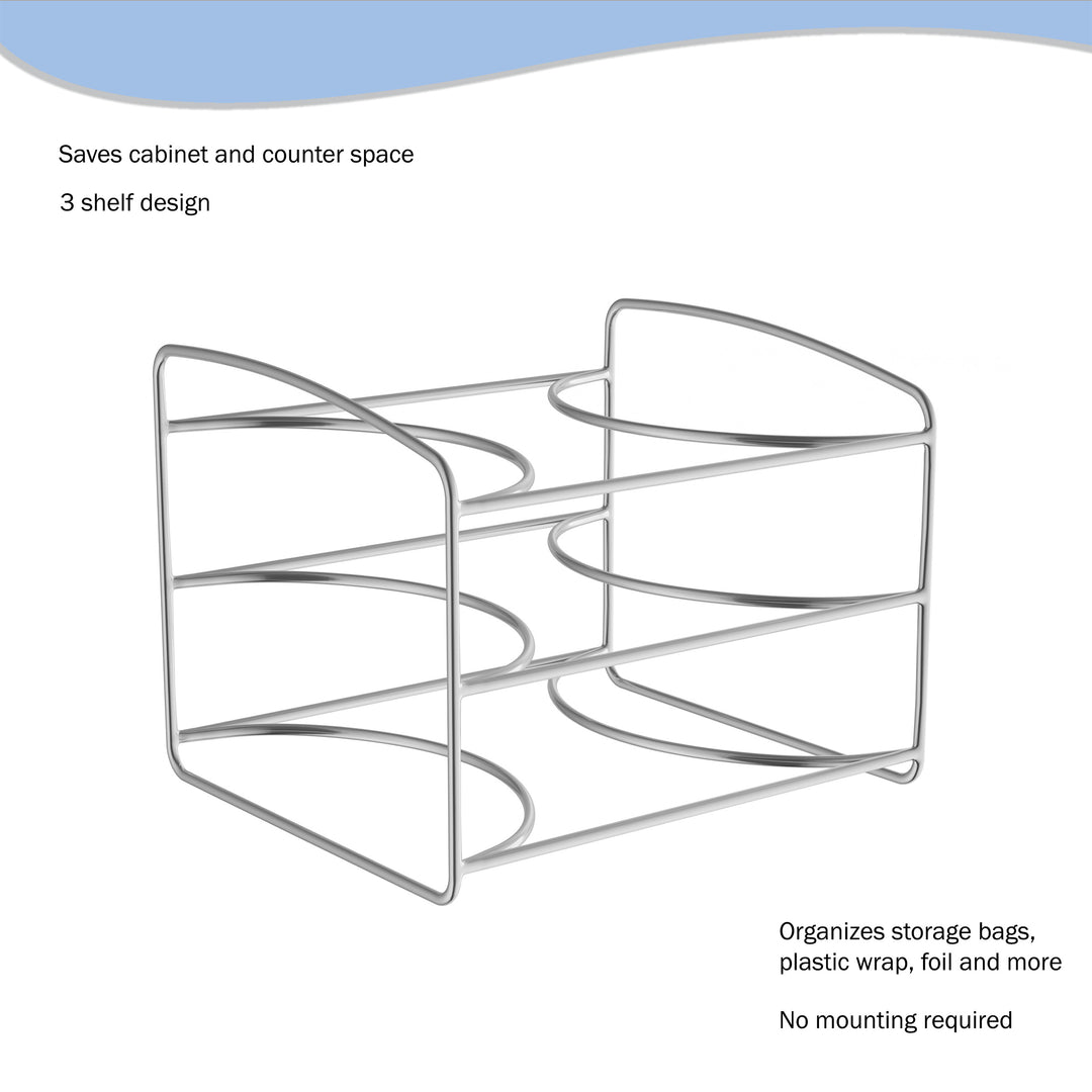 Kitchen Wrap Storage Rack-3 Tier Pantry Organizer for Foil, Plastic Bags, Cabinet Organization for Wax, Parchment Paper Image 2