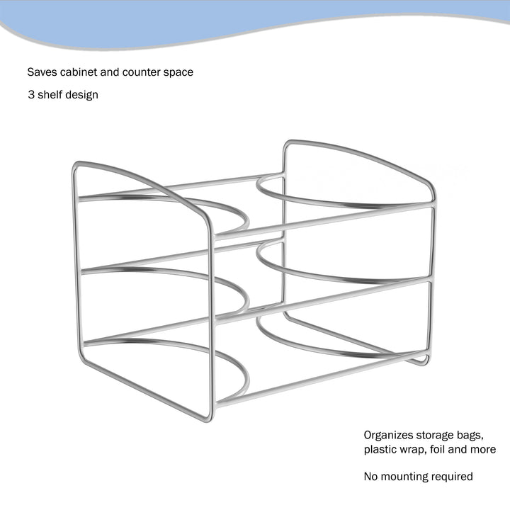 Kitchen Wrap Storage Rack-3 Tier Pantry Organizer for Foil, Plastic Bags, Cabinet Organization for Wax, Parchment Paper Image 2