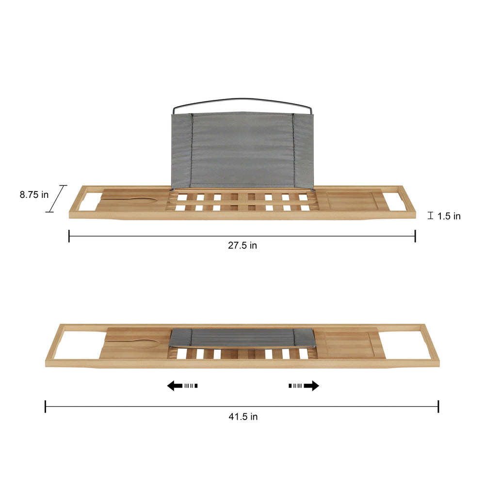 Bamboo Bath Caddy Natural Wood Bathtub Tray with Adjustable Sides and Cupholders Image 2