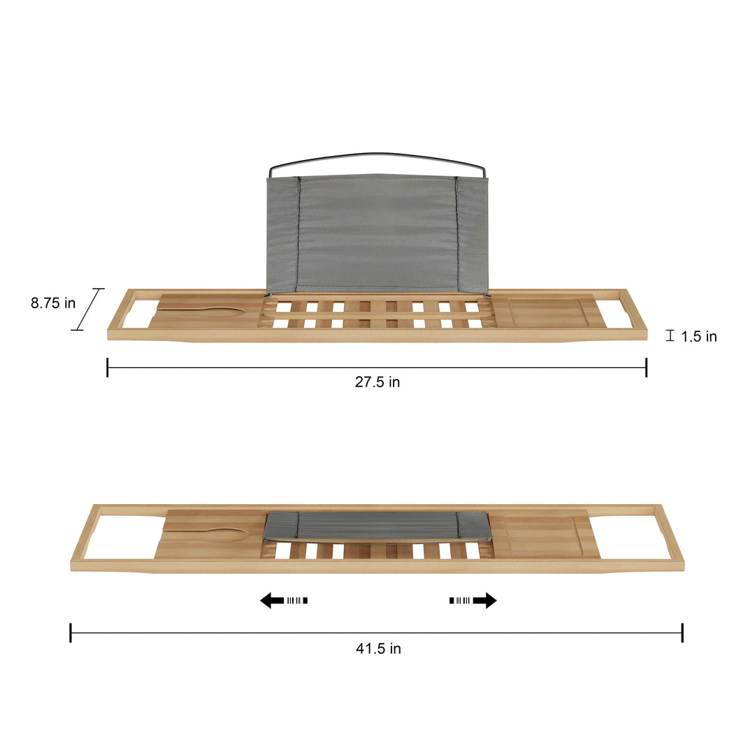 Bamboo Bath Caddy Natural Wood Bathtub Tray with Adjustable Sides and Cupholders Image 2