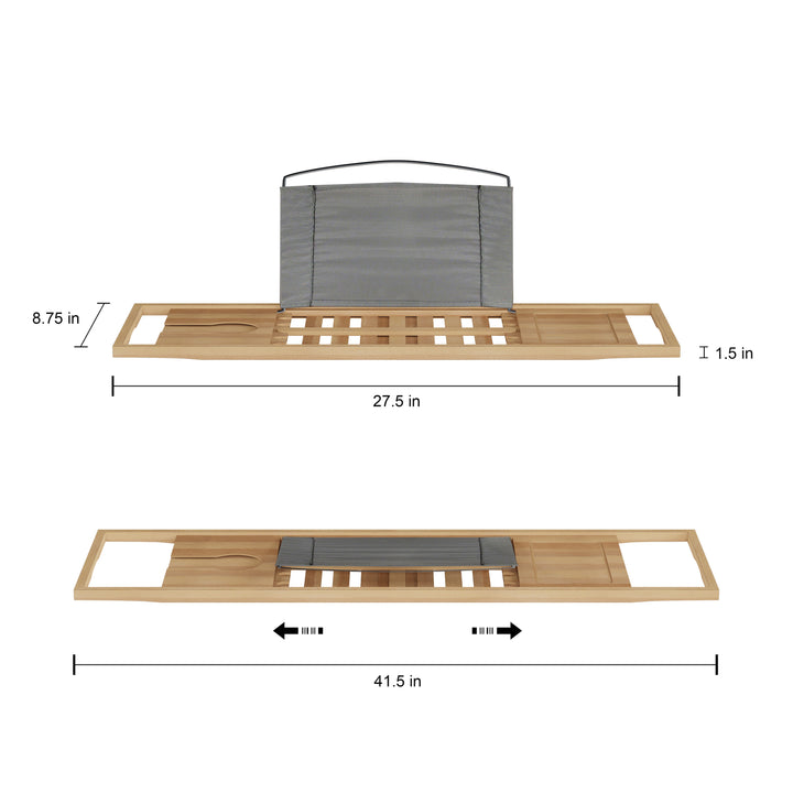 Bamboo Bath Caddy Natural Wood Bathtub Tray with Adjustable Sides and Cupholders Image 2