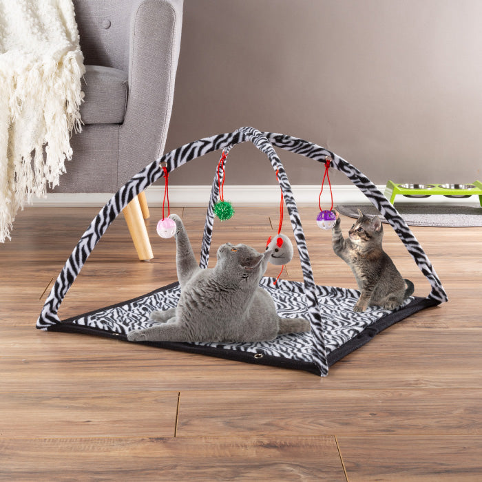 Cat Activity Center- Interactive Play Area Station for Cats, Kittens With Fleece Mat, Hanging Toys, Foldable Design for Image 1