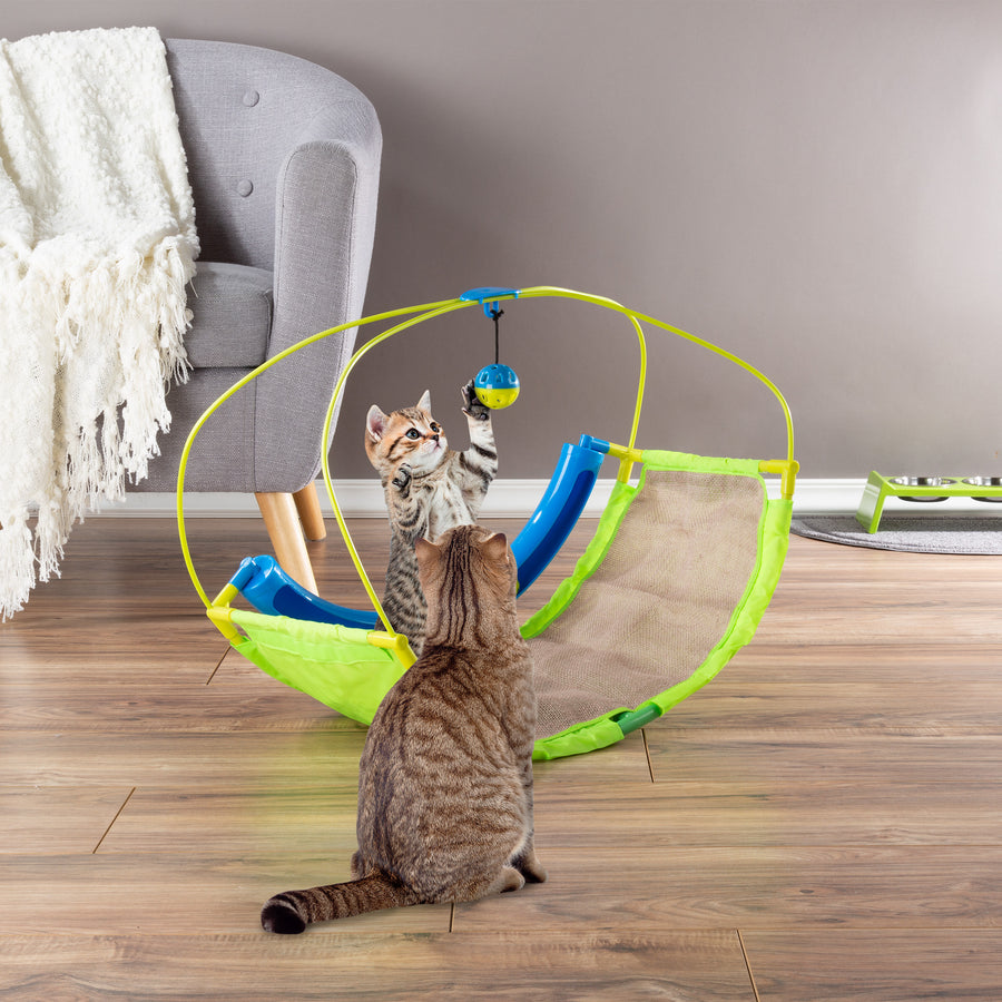 Interactive Cat Toy Rocking Activity Mat- Swing Playing Station with Sisal Scratching Area, Hanging Toy, Rolling Ball Image 1