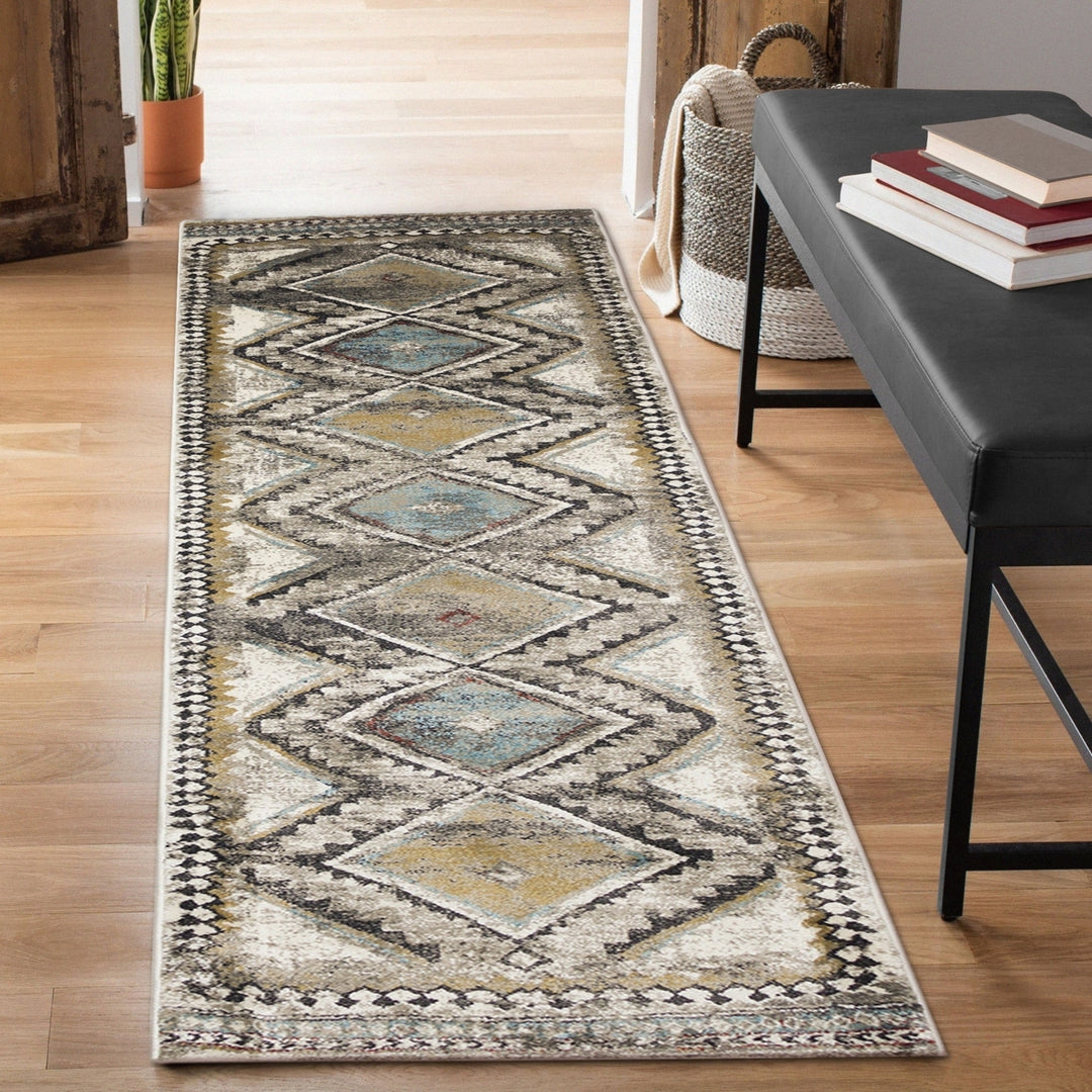 Liora Manne Ashford Diamond Trio Indoor Area Rug Ivory Blue Image 3