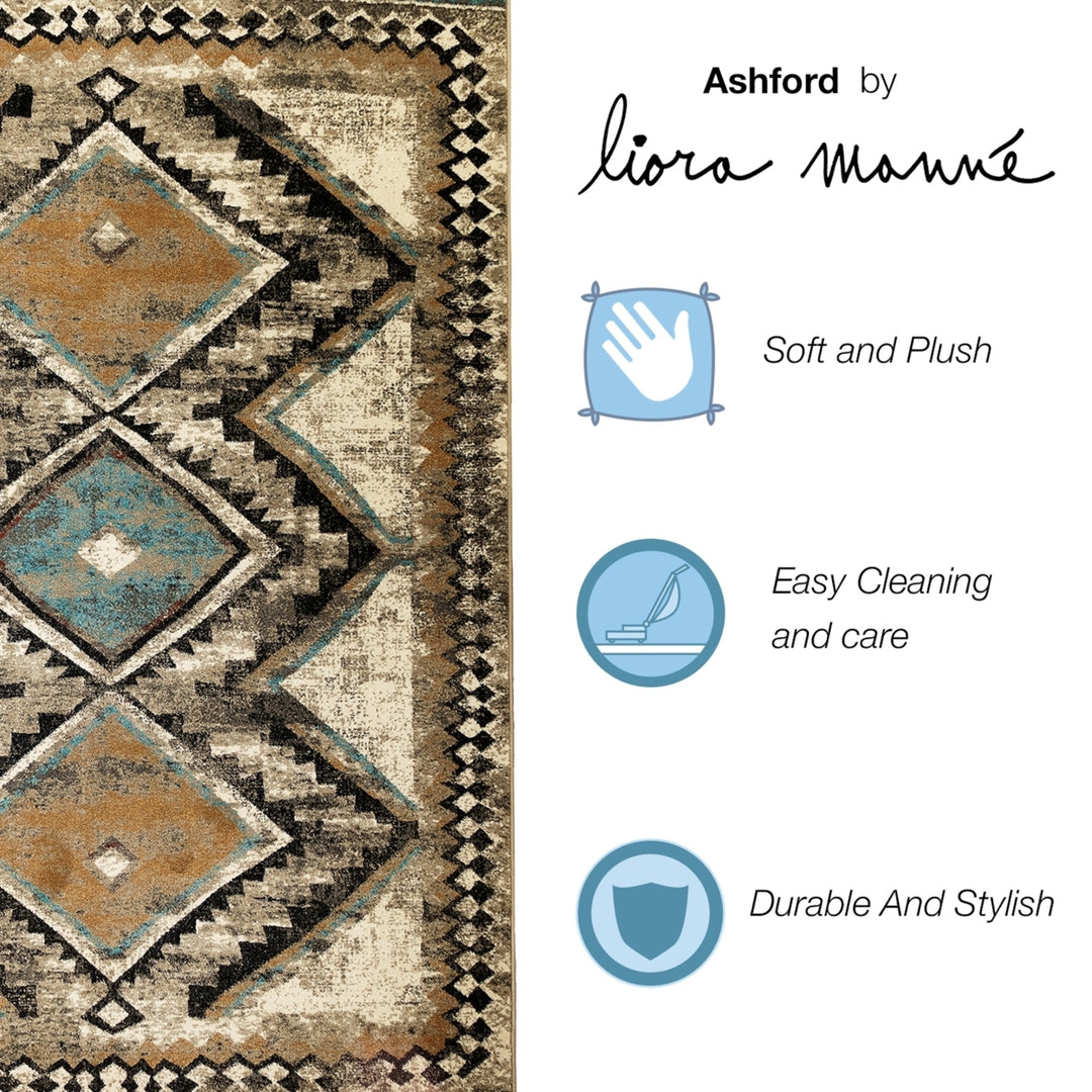 Liora Manne Ashford Diamond Trio Indoor Area Rug Ivory Blue Image 5