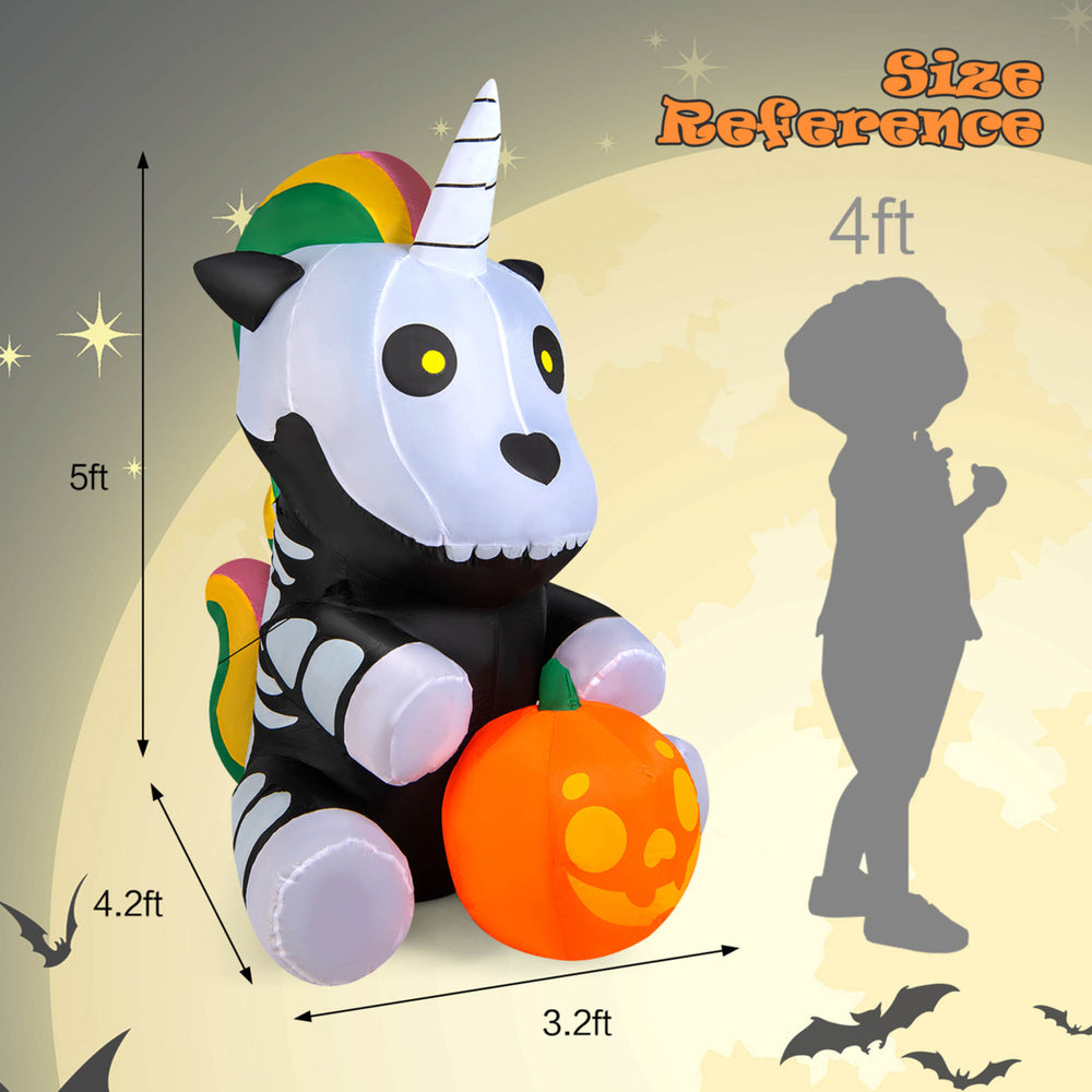 5 FT Halloween Inflatable Skeleton Unicorn Party Decor w/ LED and Waterproof Air Blower Image 2