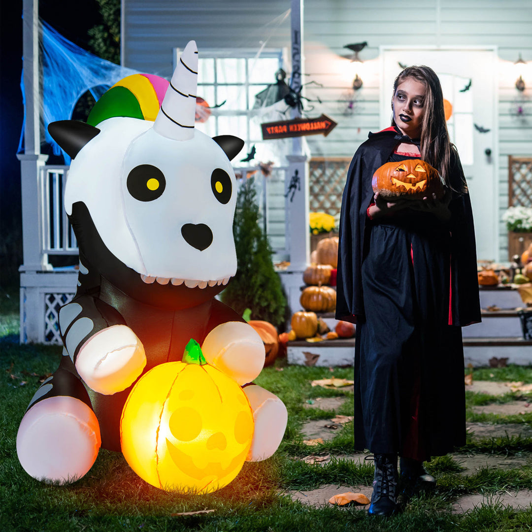 5 FT Halloween Inflatable Skeleton Unicorn Party Decor w/ LED and Waterproof Air Blower Image 3