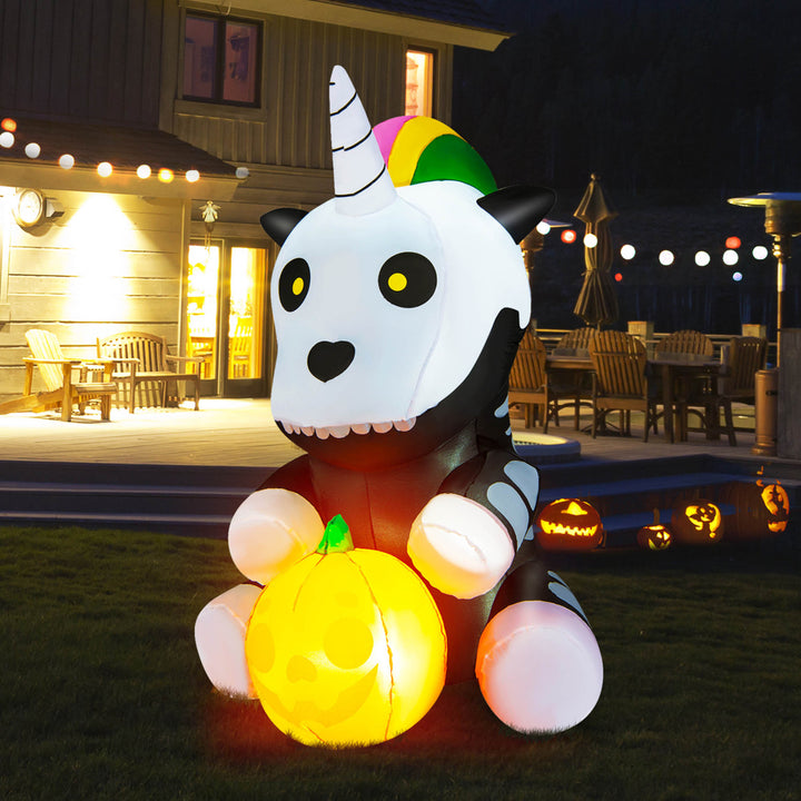 5 FT Halloween Inflatable Skeleton Unicorn Party Decor w/ LED and Waterproof Air Blower Image 4