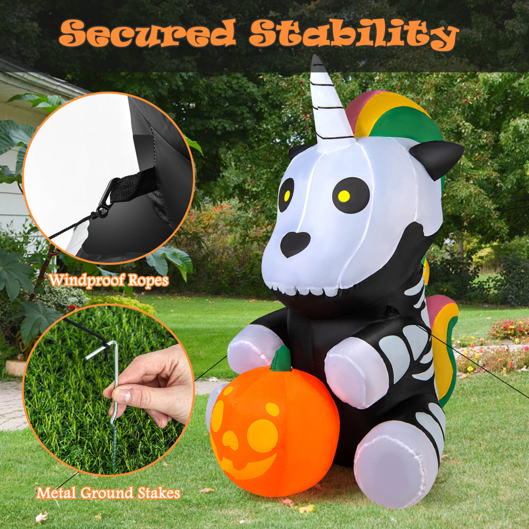 5 FT Halloween Inflatable Skeleton Unicorn Party Decor w/ LED and Waterproof Air Blower Image 7