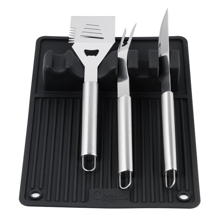 Ozeri BBQ Grill Mat Set Silicone Utensil Holder Heat Resistant Non-Slip 18.1"x12.1" Image 3