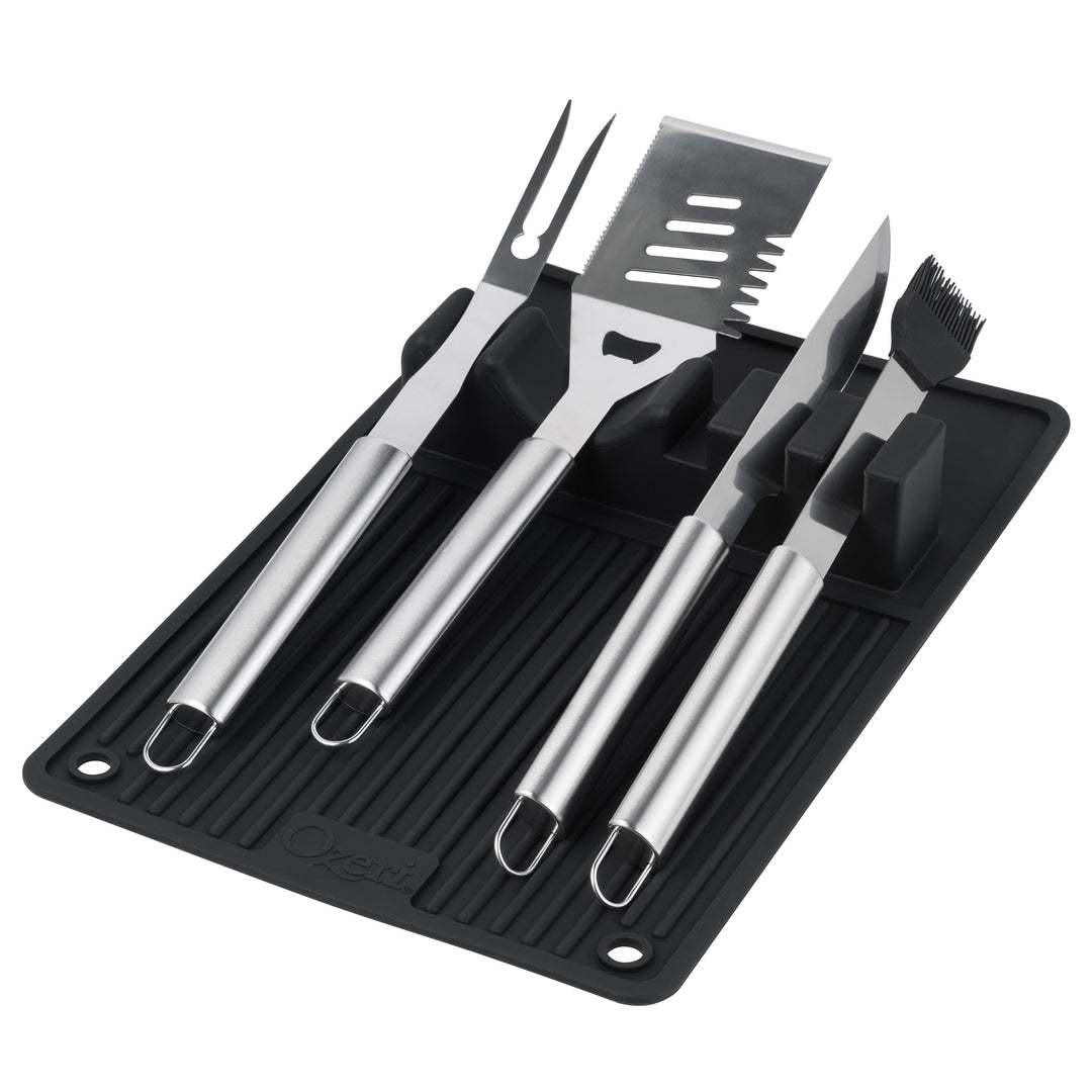 Ozeri BBQ Grill Mat Set Silicone Utensil Holder Heat Resistant Non-Slip 18.1"x12.1" Image 4