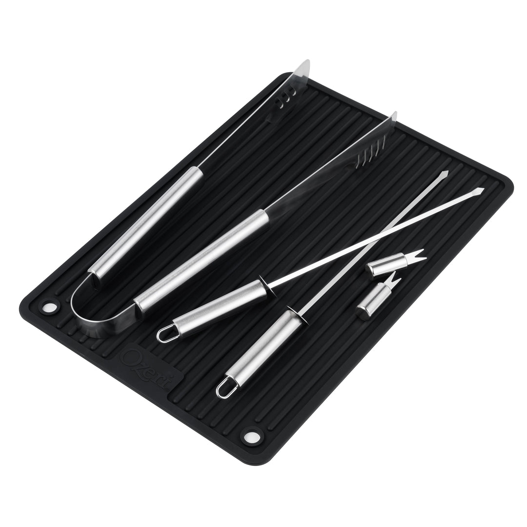 Ozeri BBQ Grill Mat Set Silicone Utensil Holder Heat Resistant Non-Slip 18.1"x12.1" Image 6