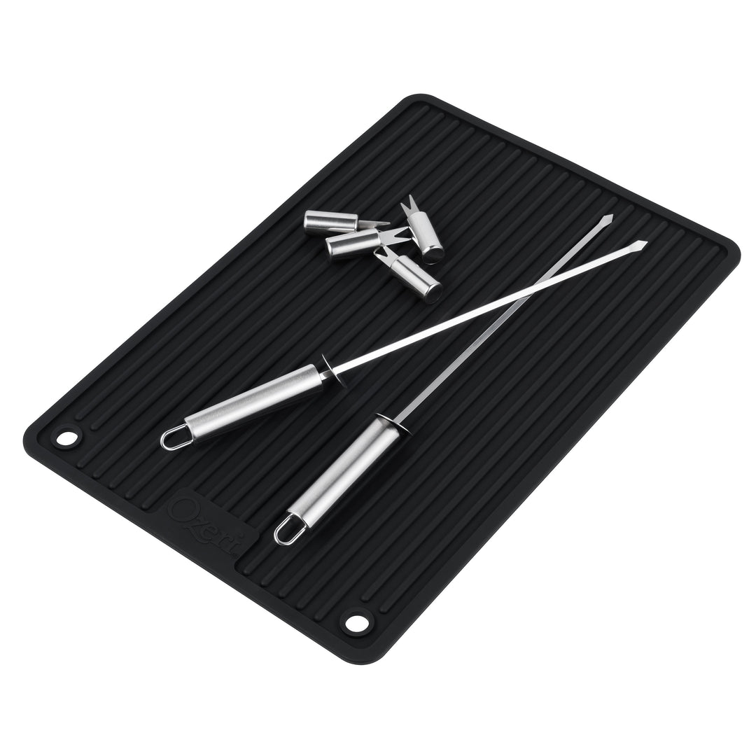 Ozeri BBQ Grill Mat Set Silicone Utensil Holder Heat Resistant Non-Slip 18.1"x12.1" Image 7