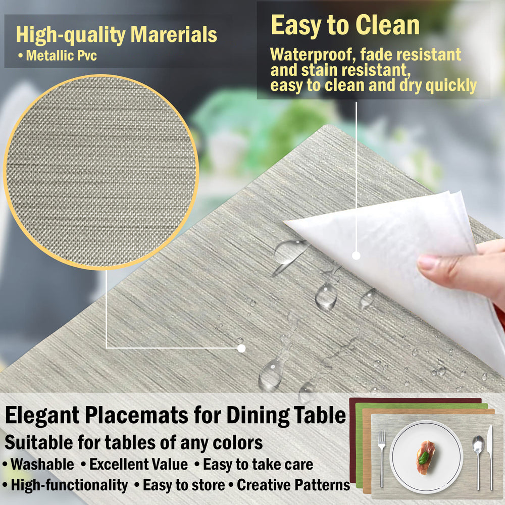 Aofmee 4-Pack Slip Resistant Washable Metallic PVC Place Mats 12x18 inches Image 2