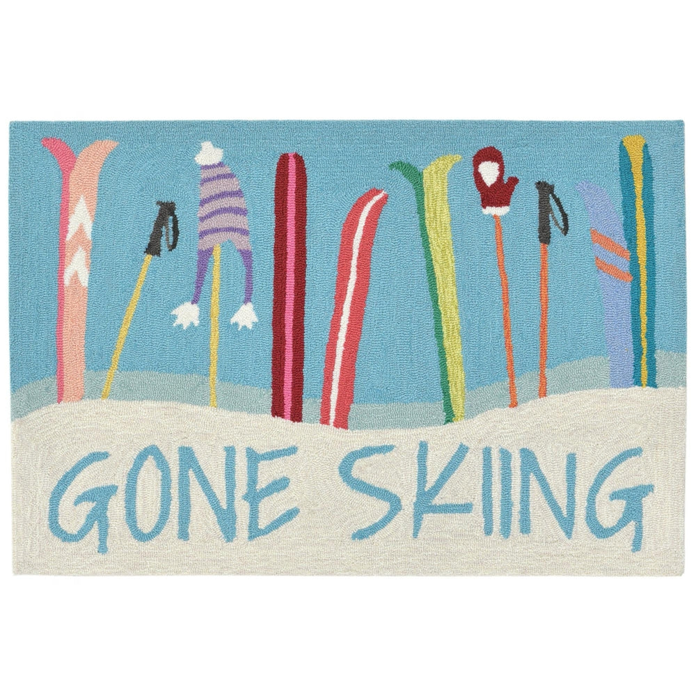 Liora Manne Frontporch Gone Skiing Indoor Outdoor Area Rug Blue Image 2