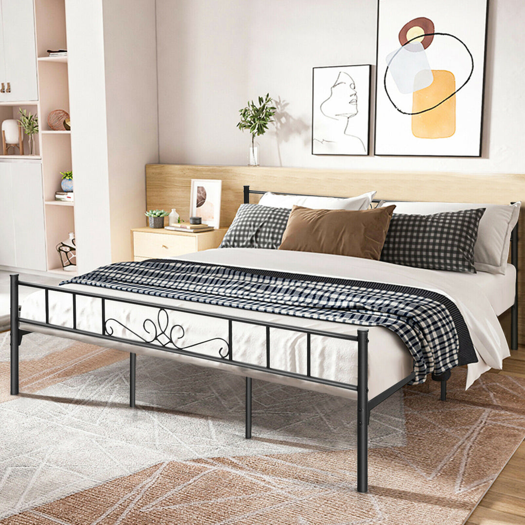 King Size Metal Platform Bed Frame with Headboard Footboard Mattress Support Image 1