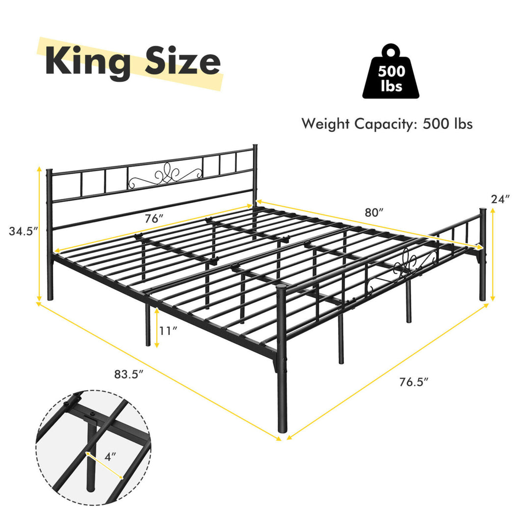 King Size Metal Platform Bed Frame with Headboard Footboard Mattress Support Image 2