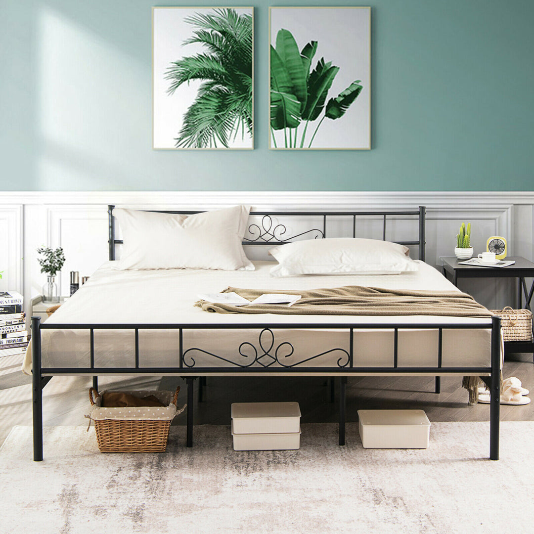 King Size Metal Platform Bed Frame with Headboard Footboard Mattress Support Image 3