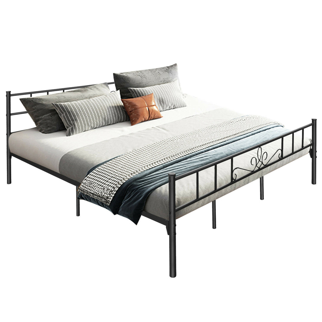 King Size Metal Platform Bed Frame with Headboard Footboard Mattress Support Image 10