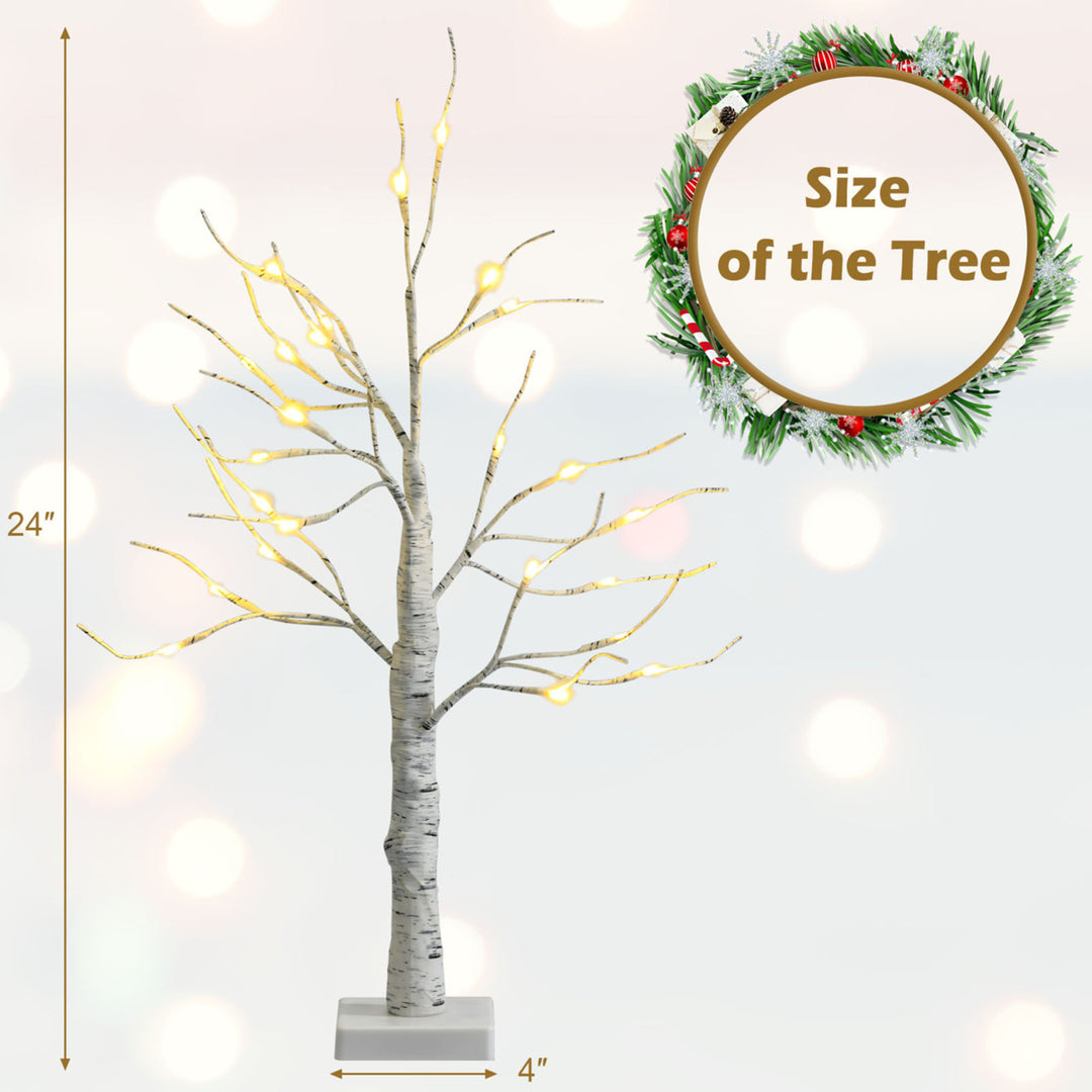 2 FT Pre-lit White Birch Tree Artificial Twig Birch Tree Christmas Decoration Image 2