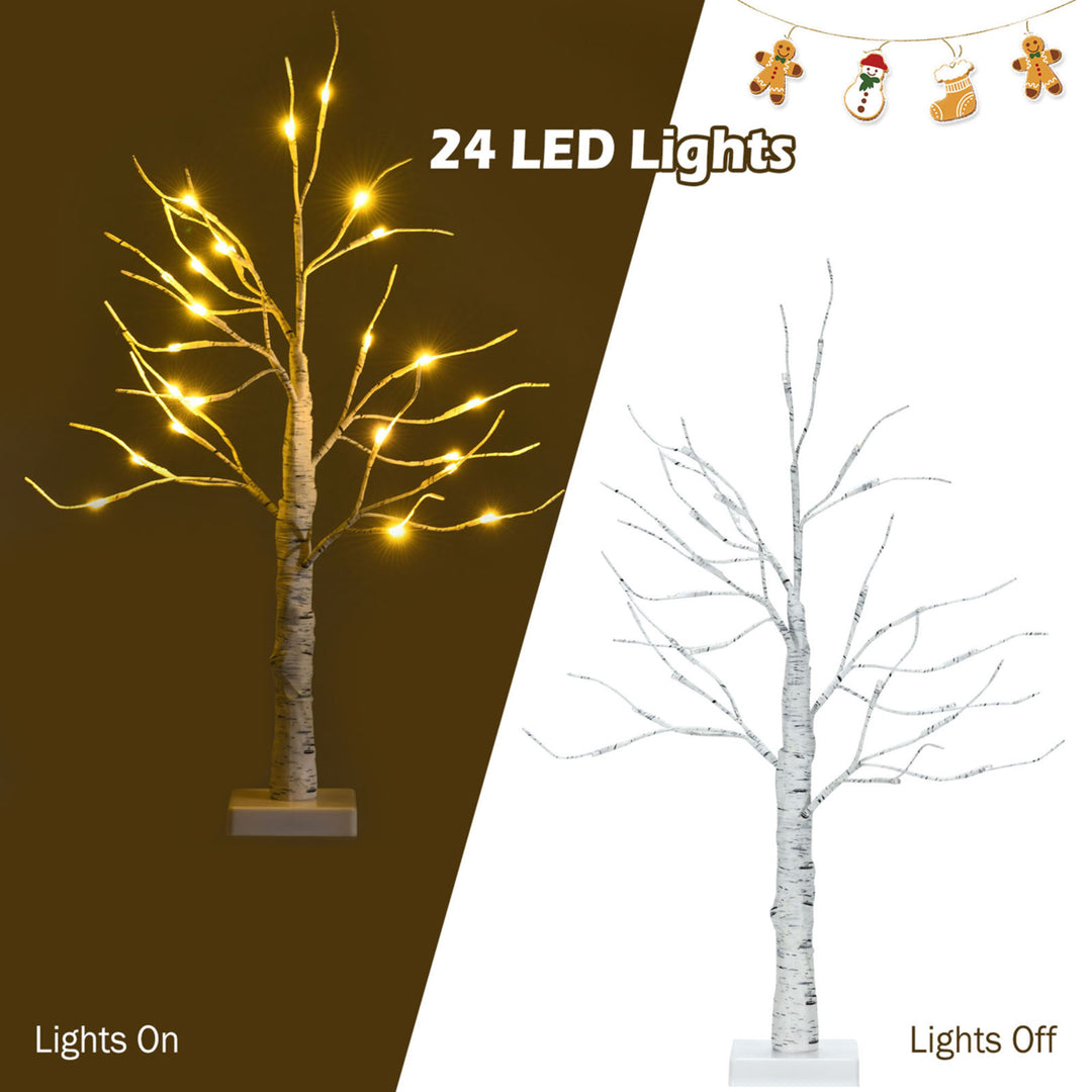 2 FT Pre-lit White Birch Tree Artificial Twig Birch Tree Christmas Decoration Image 5