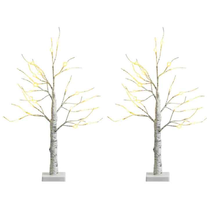 2PCS 2 FT Pre-lit White Birch Tree Artificial Twig Birch Tree Christmas Decoration Image 1