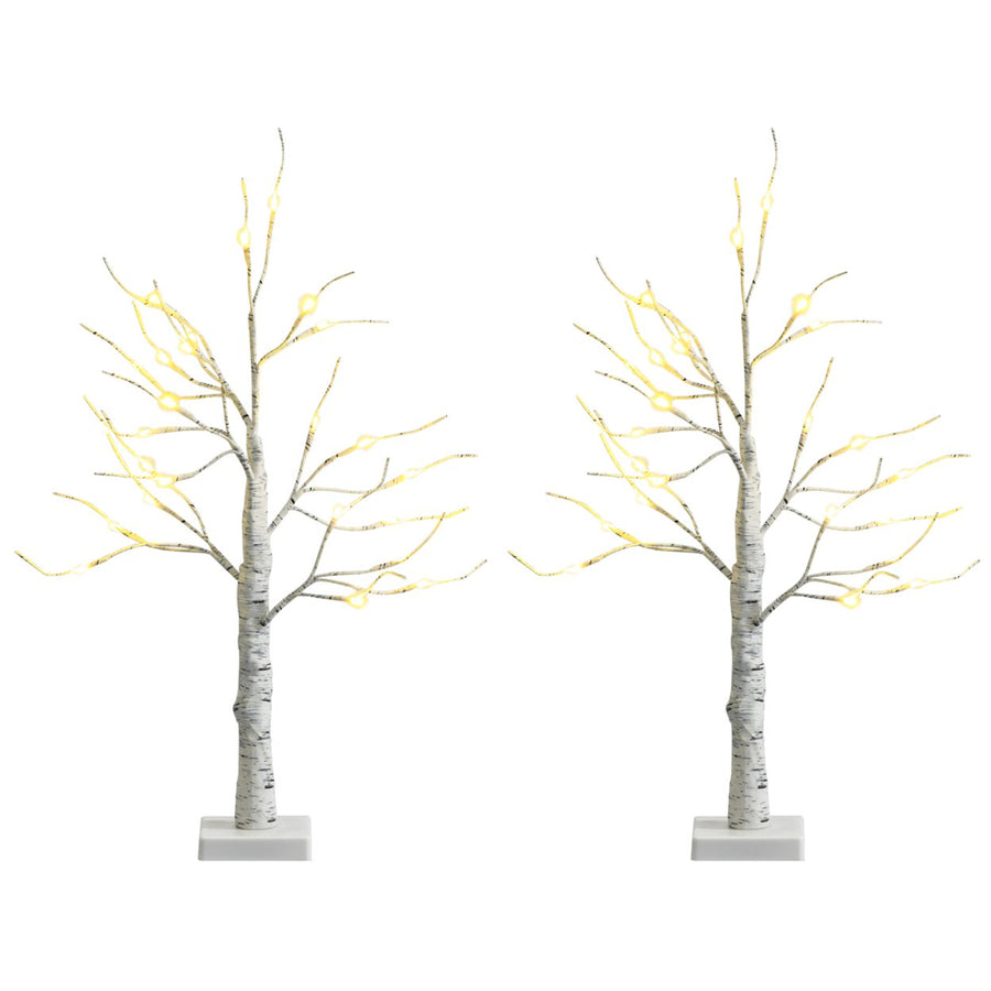 2PCS 2 FT Pre-lit White Birch Tree Artificial Twig Birch Tree Christmas Decoration Image 1