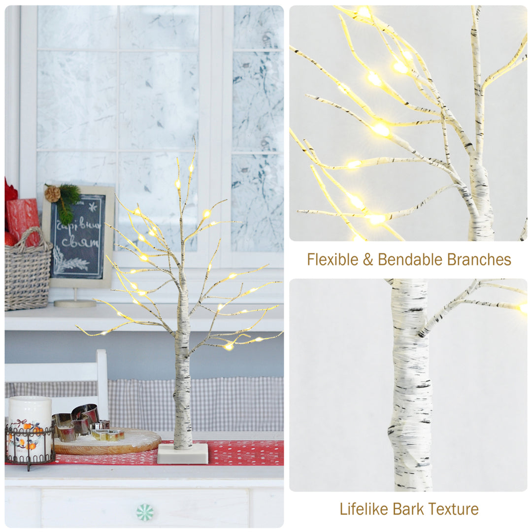 2PCS 2 FT Pre-lit White Birch Tree Artificial Twig Birch Tree Christmas Decoration Image 9