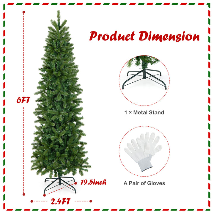 6FT Hinged Pre-lit Christmas Slim Pencil Tree w/ 10 Lighting Modes and 648 Tips Image 2