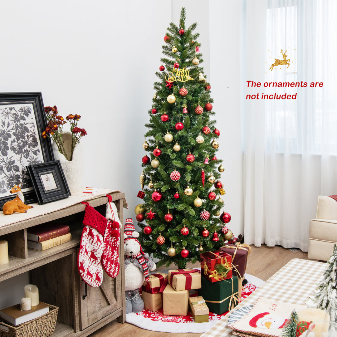 6FT Hinged Pre-lit Christmas Slim Pencil Tree w/ 10 Lighting Modes and 648 Tips Image 3