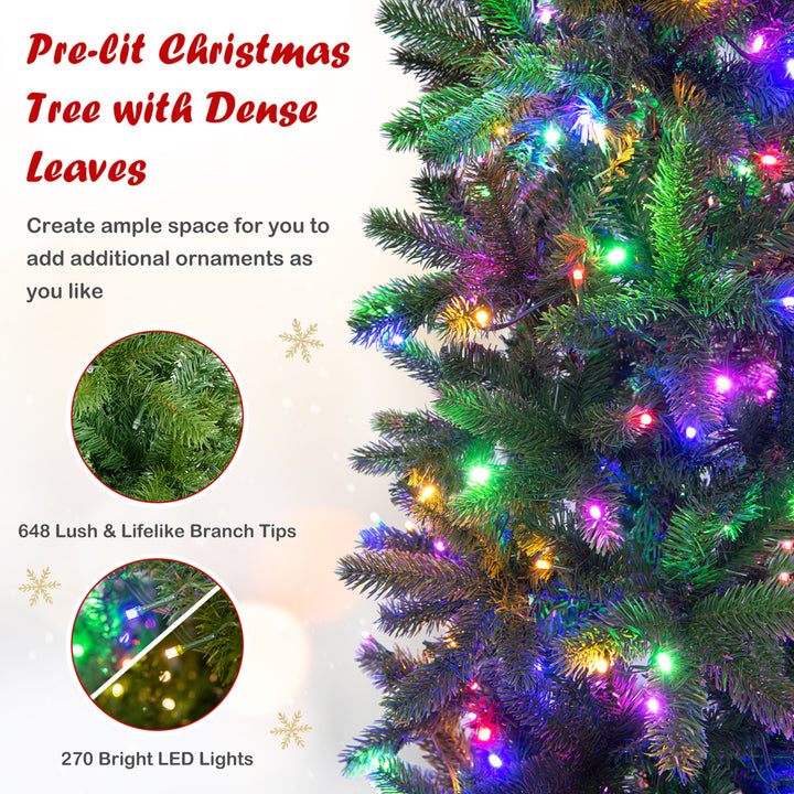 6FT Hinged Pre-lit Christmas Slim Pencil Tree w/ 10 Lighting Modes and 648 Tips Image 6