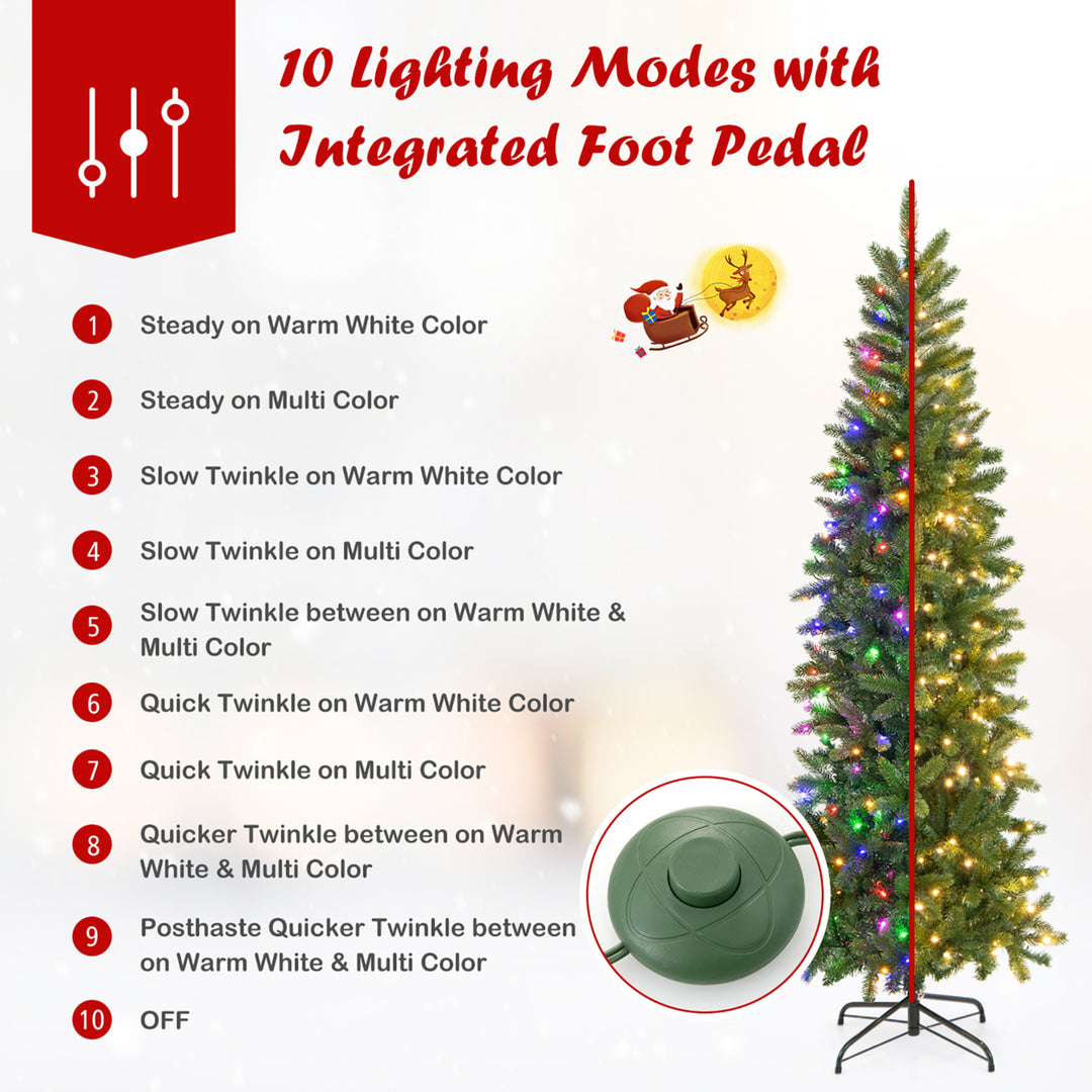 6FT Hinged Pre-lit Christmas Slim Pencil Tree w/ 10 Lighting Modes and 648 Tips Image 7